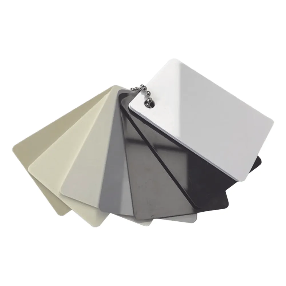Muestrario tipo llavero con 7 muestras de color estilo diseñador en acabado brillante para atenuadores, teclados, interruptores y accesorios Lutron