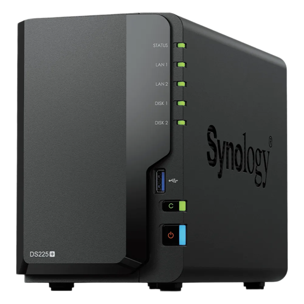 NAS DiskStation DS225+ | 2 Bahías | Intel Celeron J4125 | 2 GB DDR4 | Hasta 40 TB | Puertos 1GbE y 2.5GbE | USB 3.2 Gen 1 | Compatible con RAID | Synology DSM.