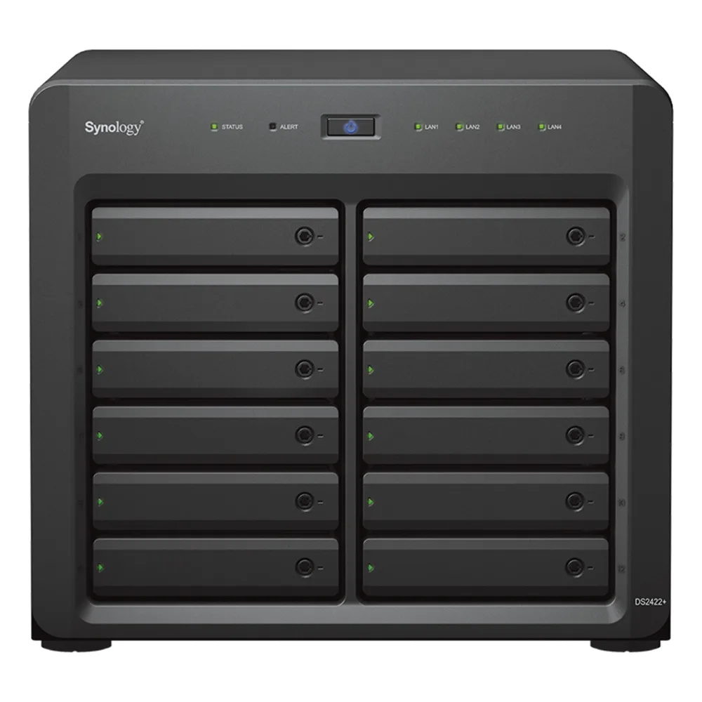 NAS Synology DiskStation DS2422+ | 12 Bahías | Expandible a 24 Bahías | Procesador AMD Ryzen Quad-Core | Hasta 32 GB DDR4 ECC | Caché NVMe SSD | Redes 10/25GbE | Compatible con Virtualización y Vigilancia. – vista 2