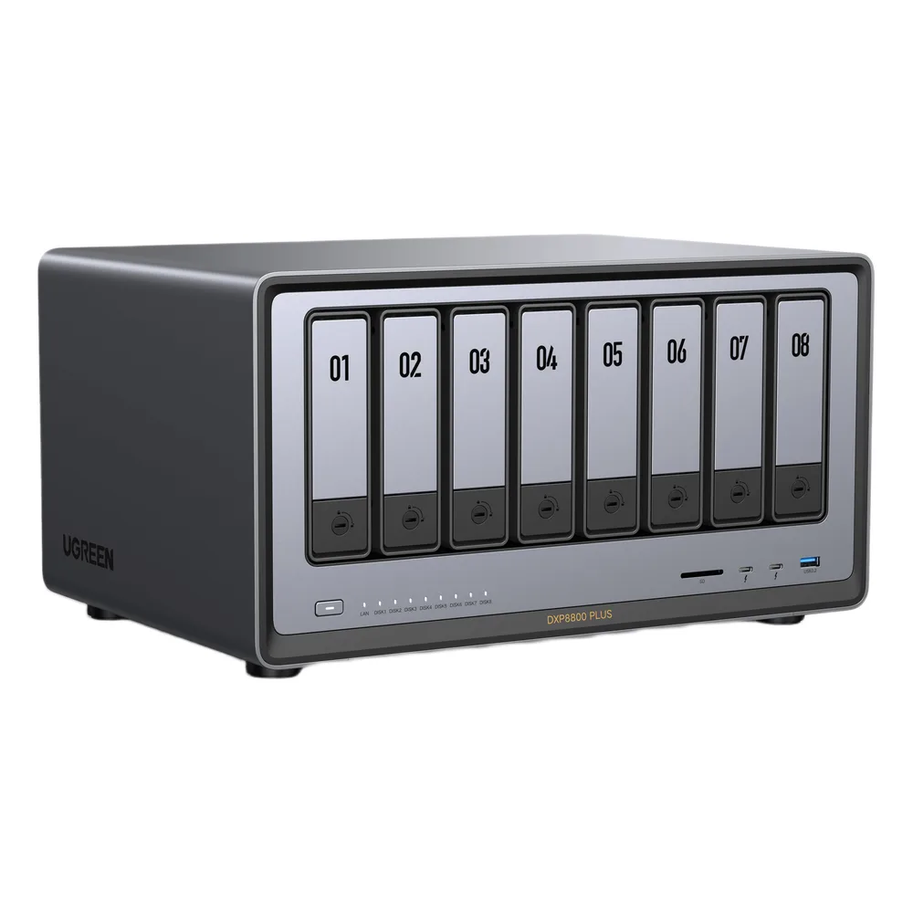 NAS UGREEN NASync DXP8800 Plus / Intel Core i5-1235U 10 Núcleos / 8 Bahías SATA + 2 M.2 NVMe / 2 Puertos 10GbE / Thunderbolt 4 / HDMI 8K / DDR5 Expandible 64GB / PCIe 4.0 x4 – vista 3