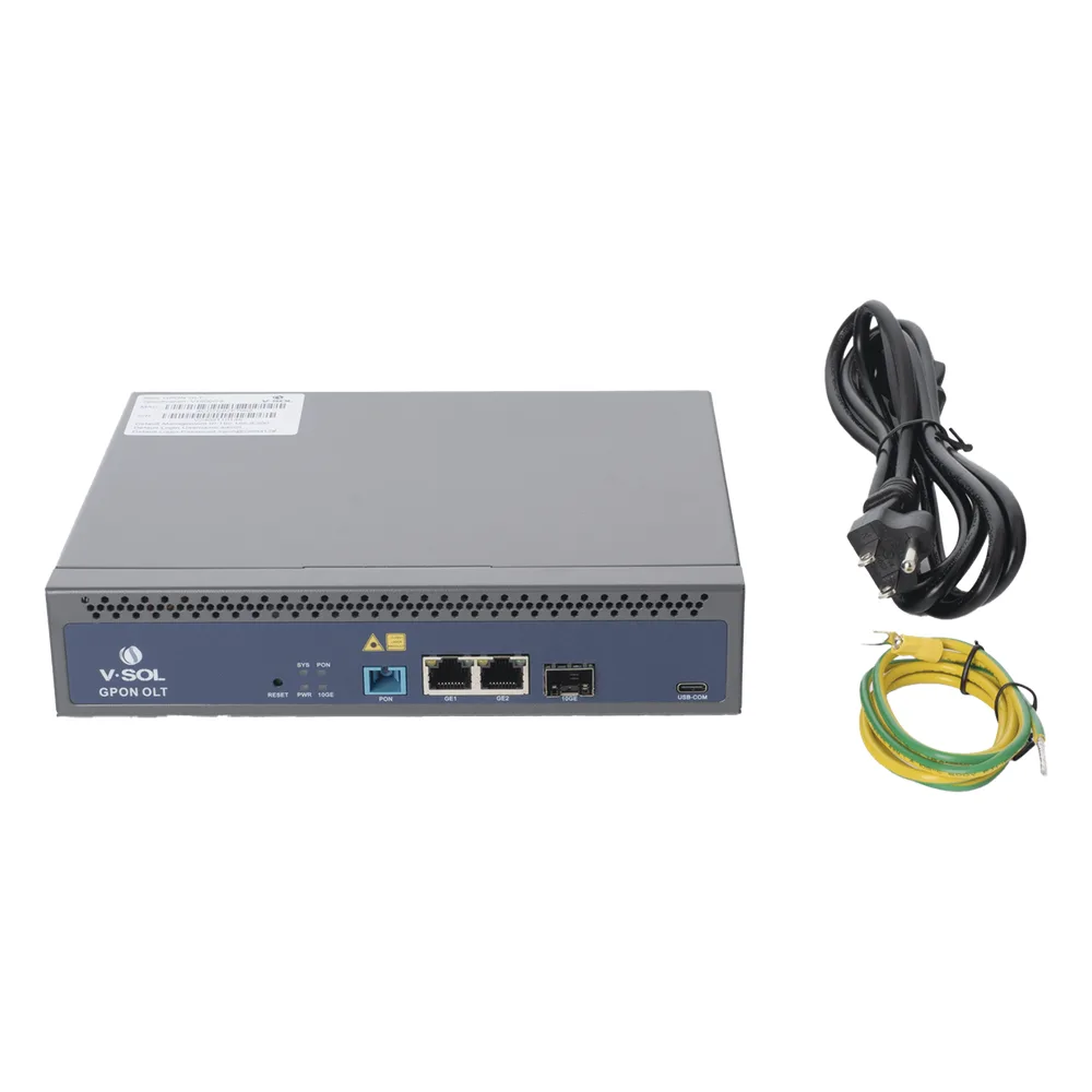 OLT de 1 puerto GPON SC/UPC + 3 puertos Uplink (2 puertos Gigabit Ethernet + 1 puerto SFP/SFP+), Fuente de alimentación redundante AC/DC , hasta 128 ONUS – vista 4