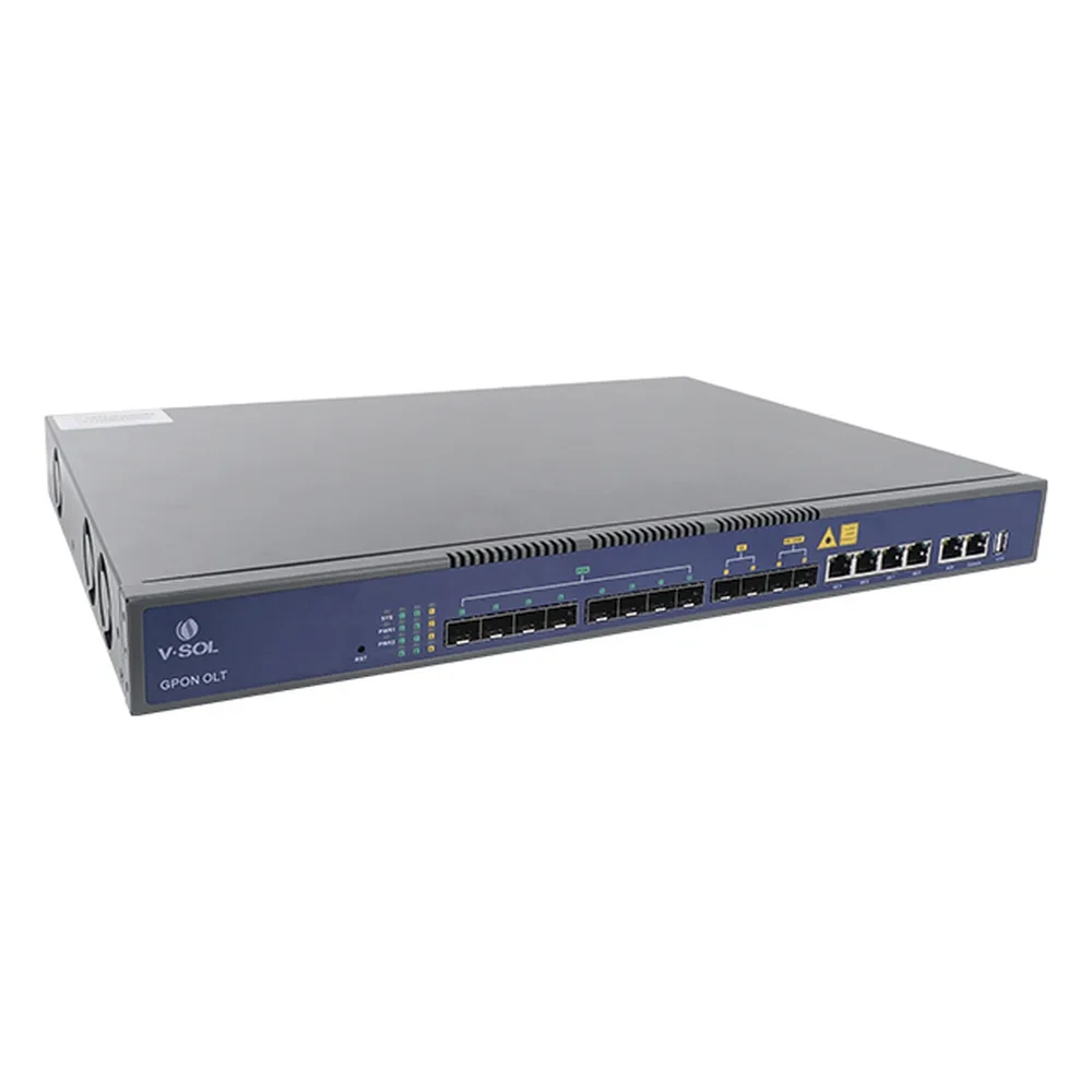 OLT de 8 puertos GPON con 8 puertos Uplink (4 puertos Gigabit Ethernet + 2 puertos SFP + 2 puertos SFP+) hasta 1,024 ONUs – vista 2