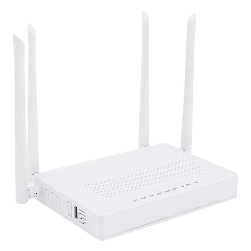 ONU Dual GPON/EPON / Wi-Fi Doble Banda 2.4 y 5 GHz / Soporta MESH / 2 Puertos Gigabit / 1 Puerto PON SC/APC / 1 puerto CATV / Hasta 1200 Mbps vía Wi-Fi