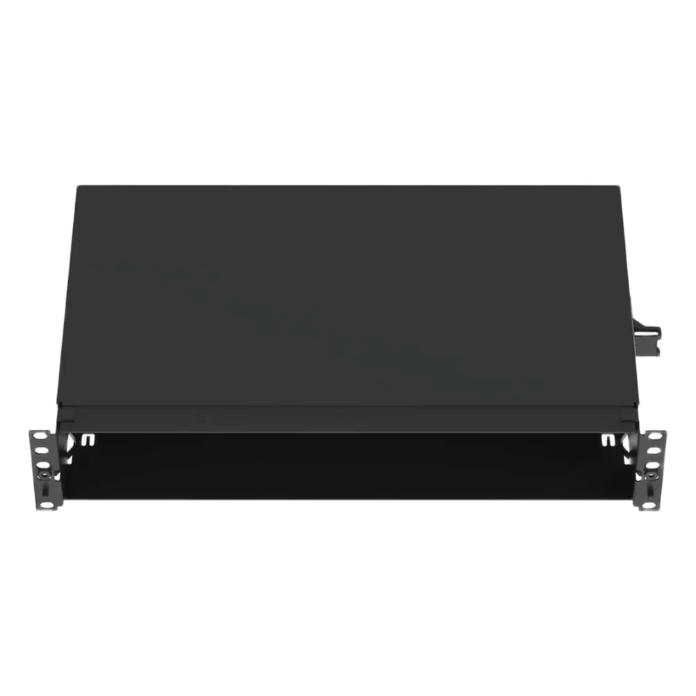 Panel de Distribución de Fibra Óptica, Acepta 8 Casetes QuickNet o Placas FAP/FMP con Panel CFAPPBL2 (No Incluido), Bandeja Fija, Hasta 192 Fibras, Color Negro, 2UR