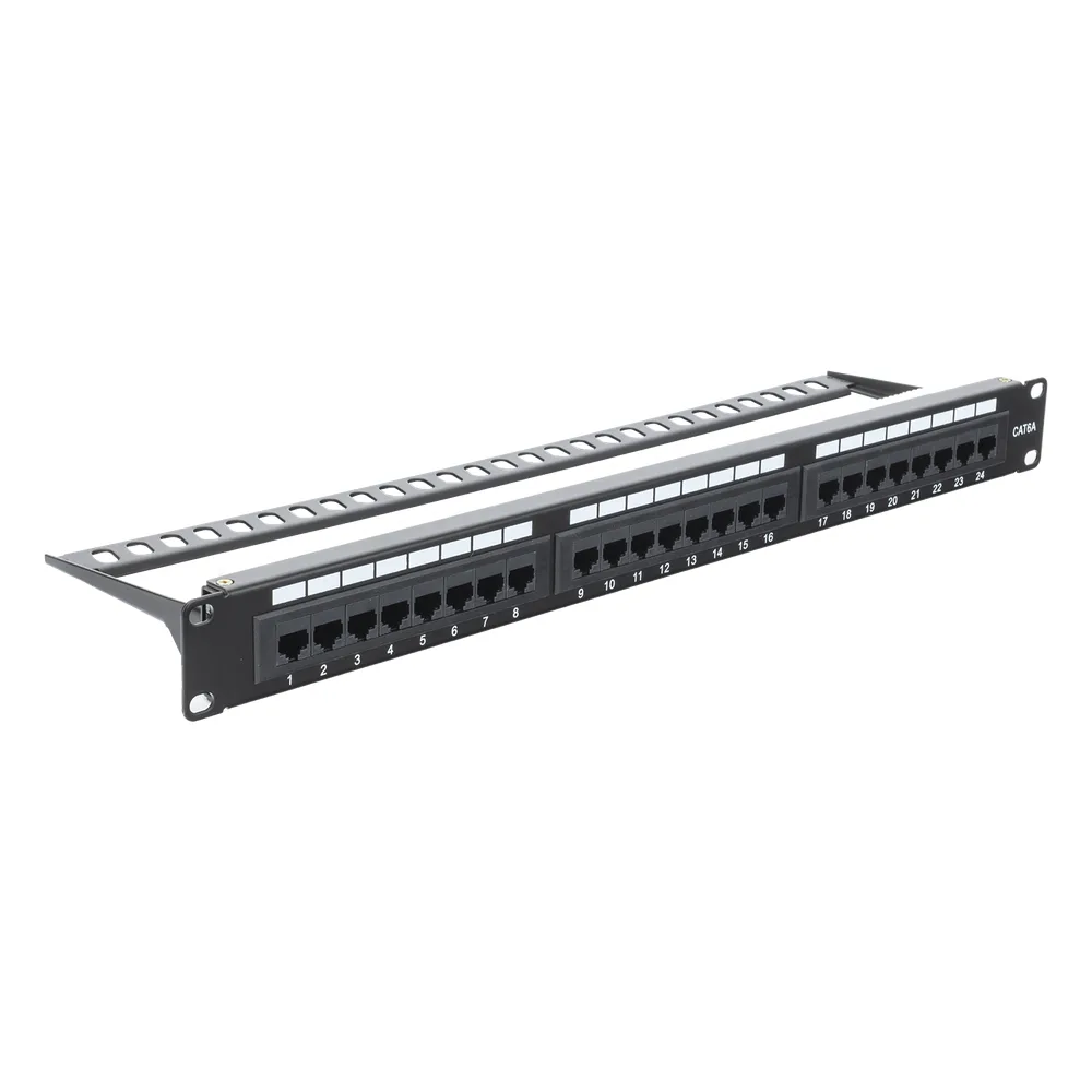 Panel de Parcheo de Impacto (110) UTP de 24 Puertos Cat6A, 19 Pulgadas (48.26 cm), con Barra para Organizar Cables y Espacio para Etiqueta