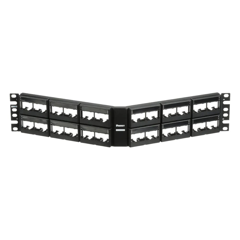 Panel de Parcheo Modular Mini-Com (Sin Conectores), Angulado, Sin Blindaje, Con Etiqueta y Cubierta, de 48 Puertos, 2UR