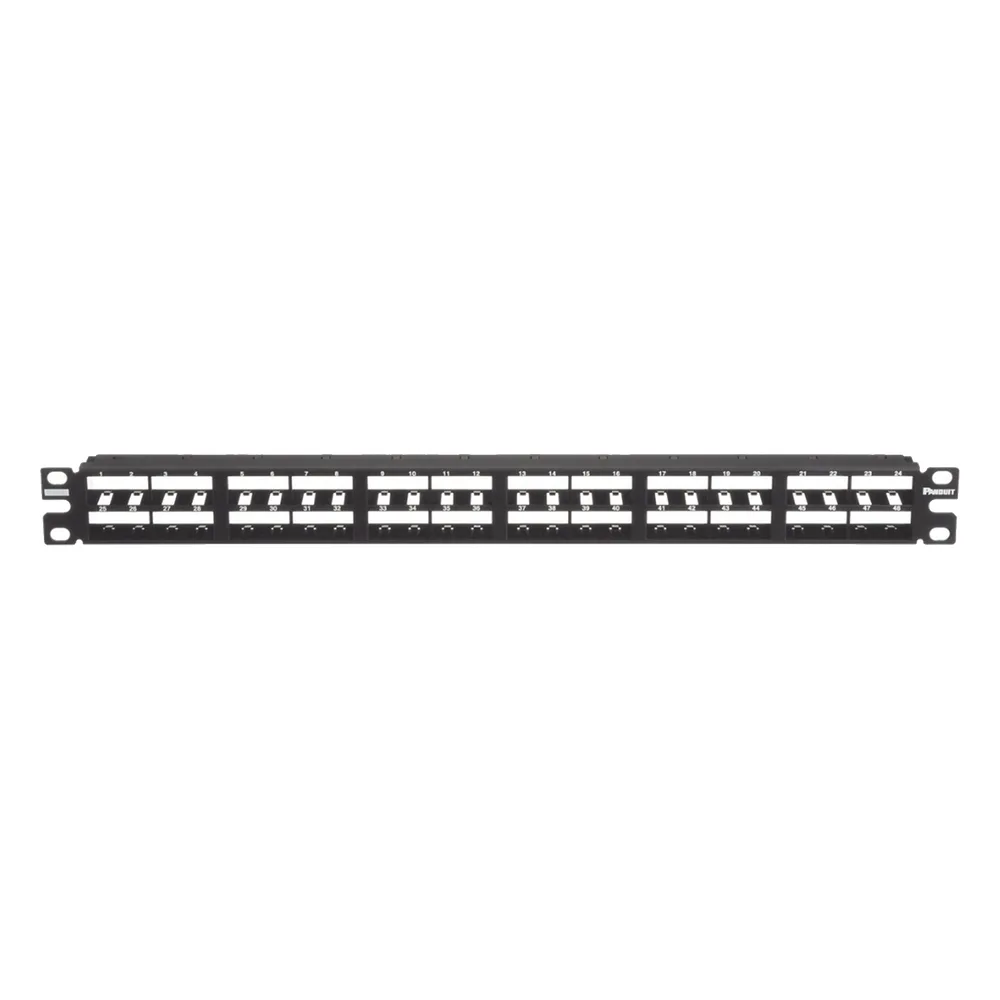 Panel de Parcheo Modular Mini-Com (Sin Conectores), Plano, Sin Blindaje, Alta Densidad, Identificación Con Etiqueta Adhesiva, de 48 Puertos, 1 UR