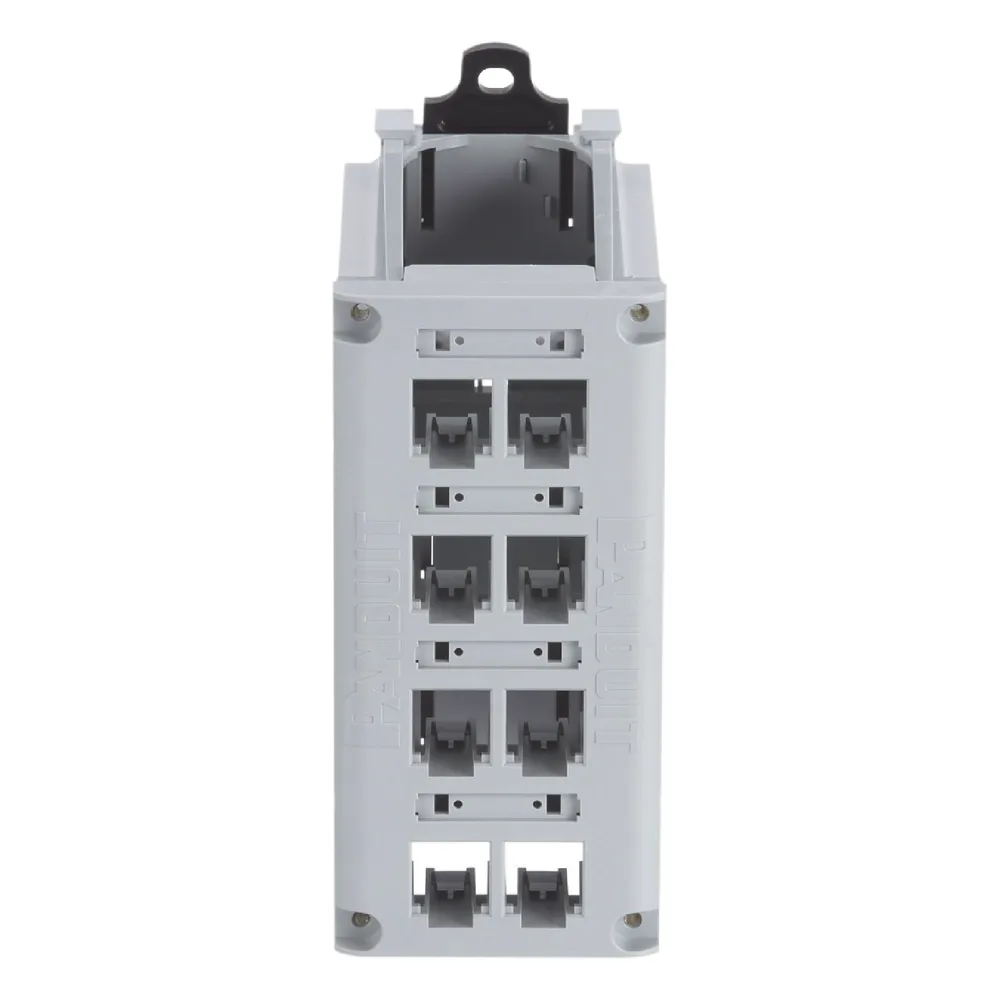 Panel de Parcheo Modular para Cobre, de Instalación en Riel DIN Estándar de 35 mm (1.38 pulgadas), 8 Puertos Mini-Com, Color Gris – vista 2