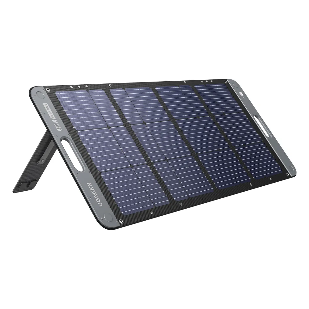 Panel Solar Plegable 100W / Recomendado para el Power Station Portable de 600W UGREEN / Alta Eficiencia de Conversión / Alineación Inteligente de la Luz Solar / Resistente Al Agua Y Duradero / Incluye Cable XT60 Macho a Macho 2m.