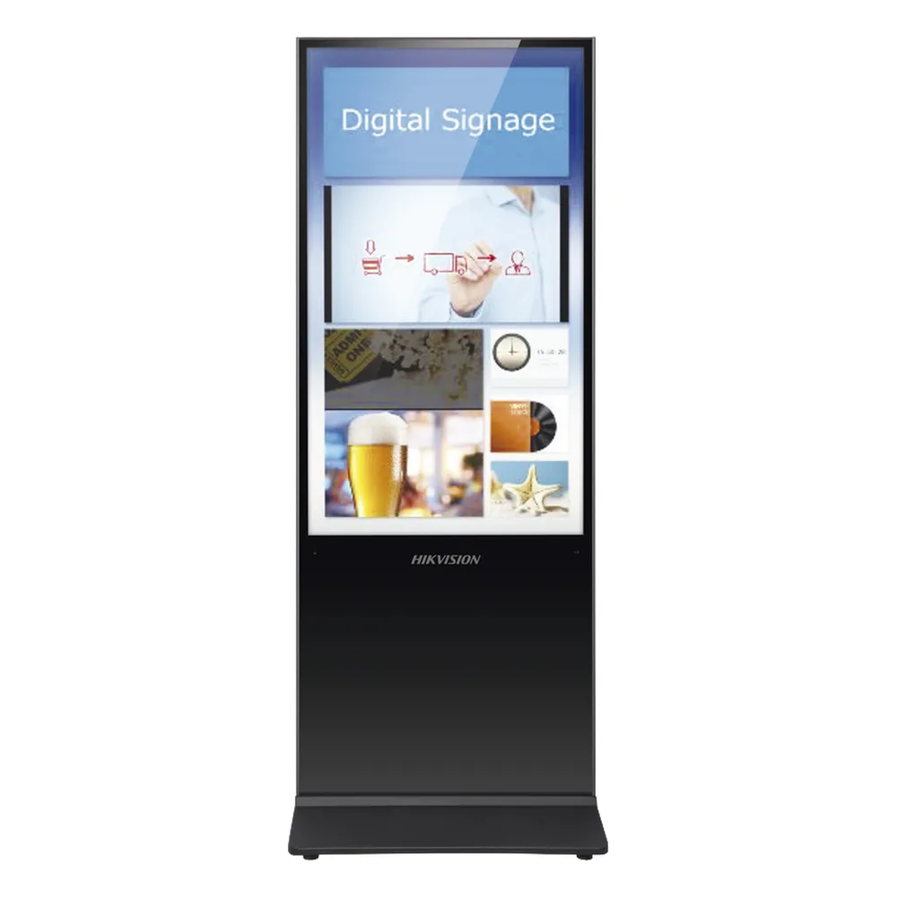 Pantalla de 55" 4K para Publicidad Digital / Base para Piso (Totem) / Puertos USB / Entrada de Video HDMI y VGA /  WiFi / Altavoz Integrada