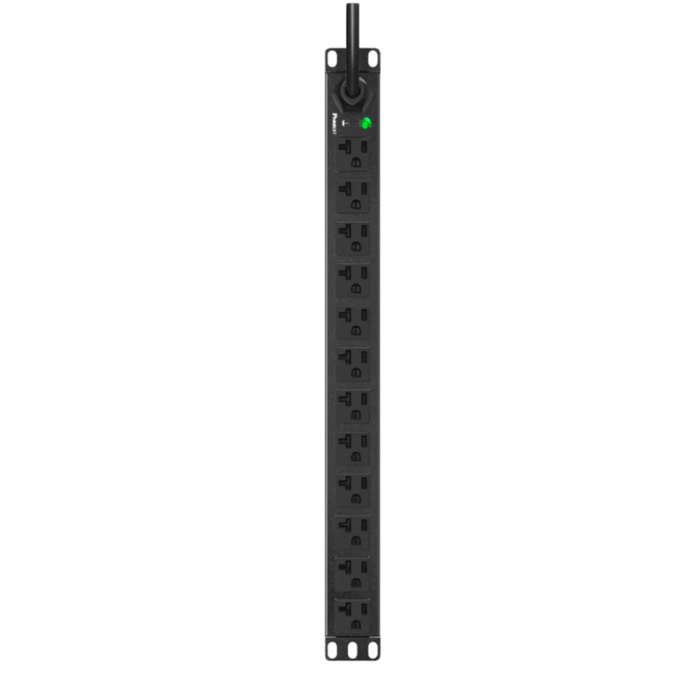 PDU ES2P Básico para Distribución de Energía, Enchufe de Entrada NEMA 5-20P, Con 12 Contactos NEMA 5-20R, Instalación Horizontal de 19in, 1UR, 20 Amp, 120 Vca – vista 2