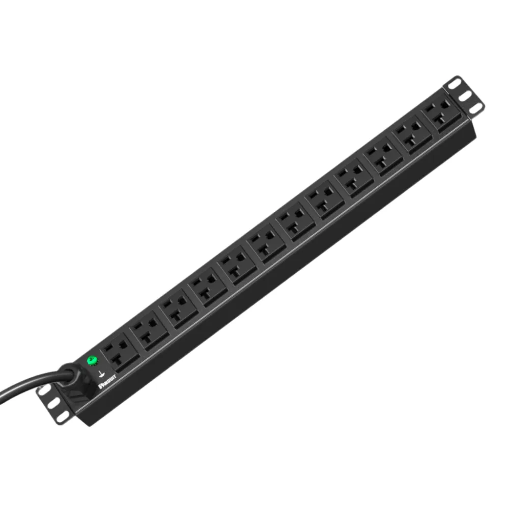 PDU ES2P Básico para Distribución de Energía, Enchufe de Entrada NEMA 5-20P, Con 12 Contactos NEMA 5-20R, Instalación Horizontal de 19in, 1UR, 20 Amp, 120 Vca – vista 3