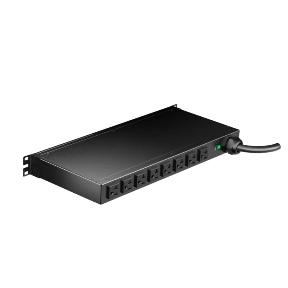 PDU ES2P Monitoreable (MI) para Distribución de Energía, Enchufe de Entrada NEMA 5-15P, Con 8 Salidas 5-20R, Horizontal 19in, 120 Vca, 15 Amp, 1UR – vista 3