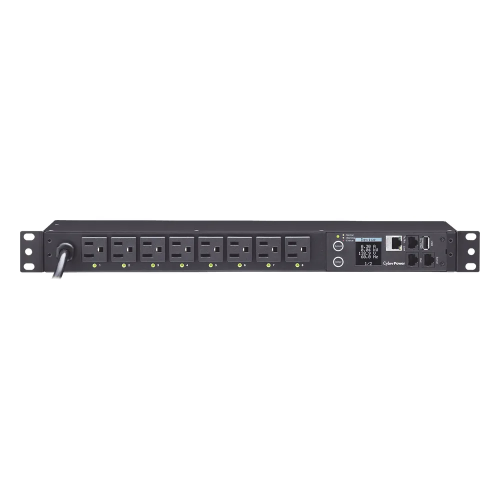 PDU Switchable por Toma, Para Distribución de Energía, Entrada 120 Vca NEMA 5-15P, Con 8 Salidas NEMA 5-15R, Horizontal 19in, 1UR – vista 2