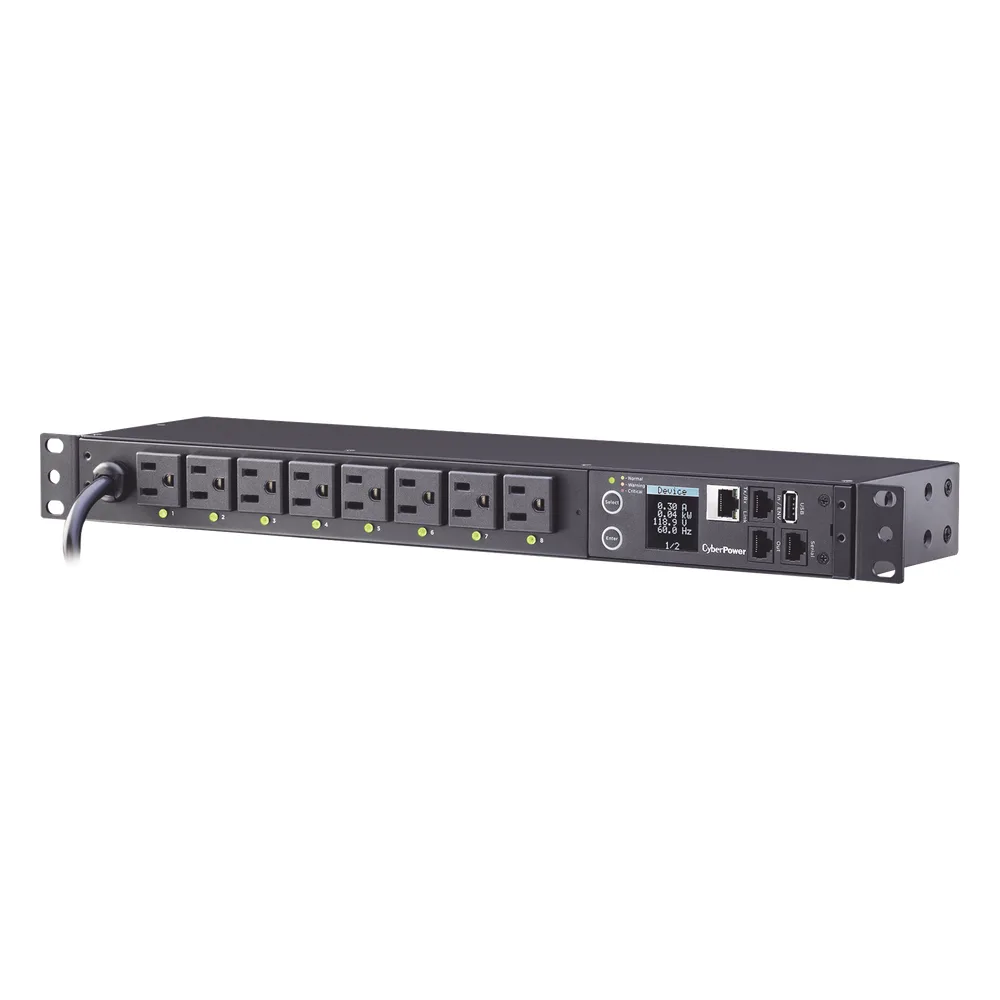 PDU Switchable por Toma, Para Distribución de Energía, Entrada 120 Vca NEMA 5-15P, Con 8 Salidas NEMA 5-15R, Horizontal 19in, 1UR – vista 3