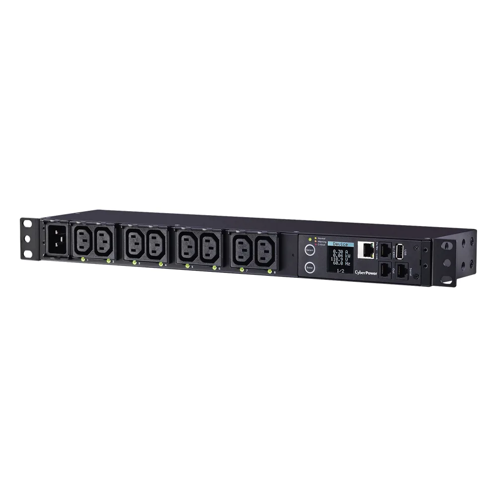 PDU Switchable y Monitoreable por Toma, para Distribución de Energía, Entrada 200-240 Vca NEMA L6-20P, Con 8 Salidas C13, Horizontal 19in, 2UR – vista 2
