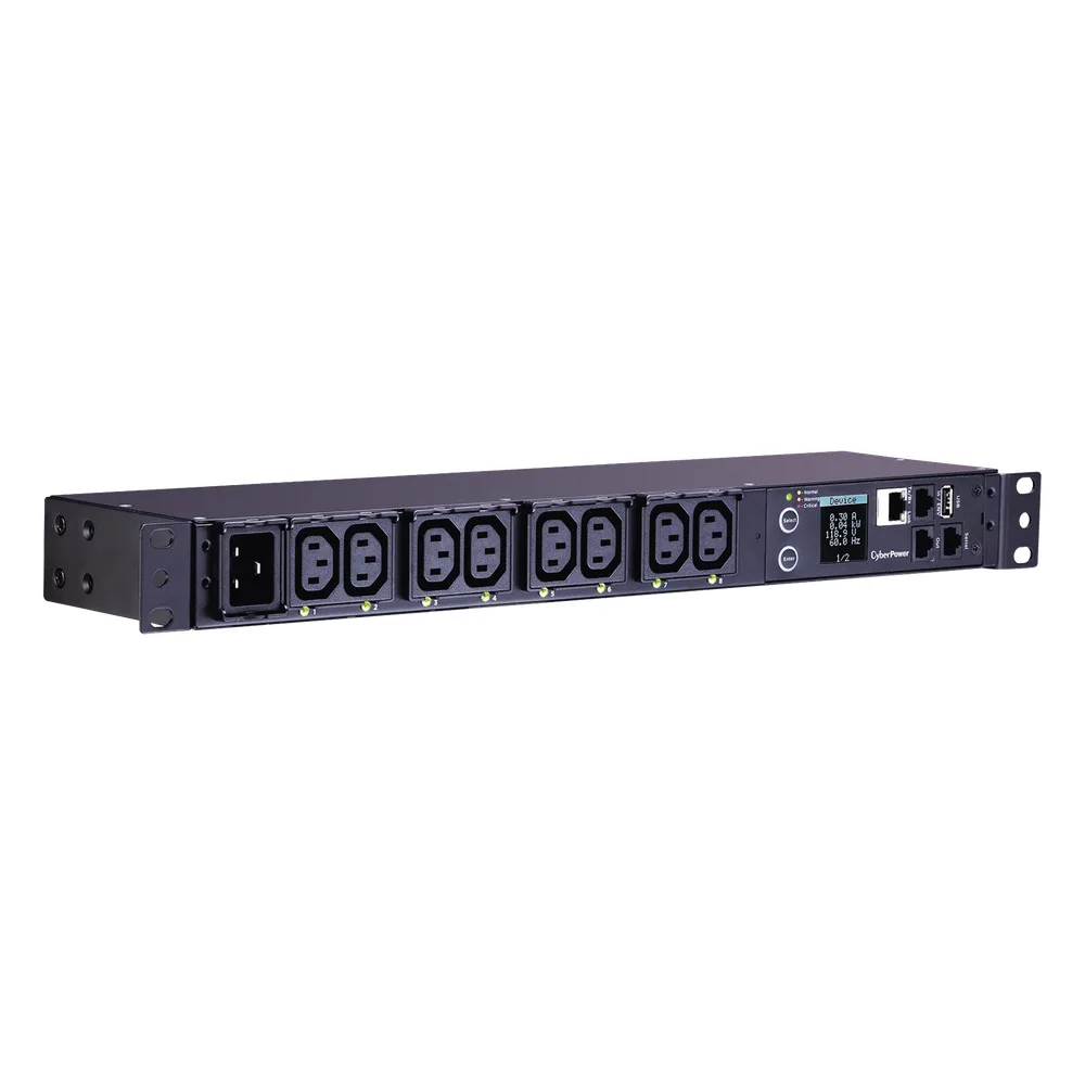 PDU Switchable y Monitoreable por Toma, para Distribución de Energía, Entrada 200-240 Vca NEMA L6-20P, Con 8 Salidas C13, Horizontal 19in, 2UR – vista 3