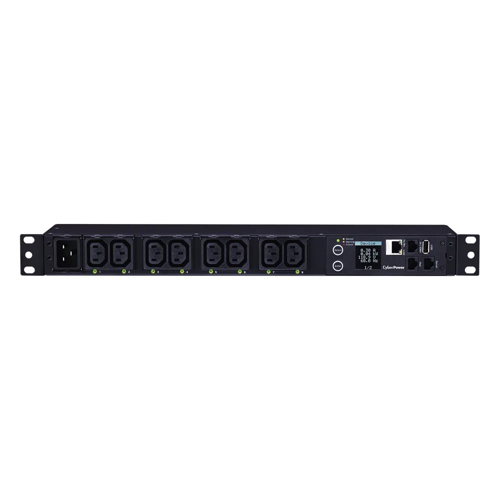 PDU Switchable y Monitoreable por Toma, para Distribución de Energía, Entrada 200-240 Vca NEMA L6-20P, Con 8 Salidas C13, Horizontal 19in, 2UR