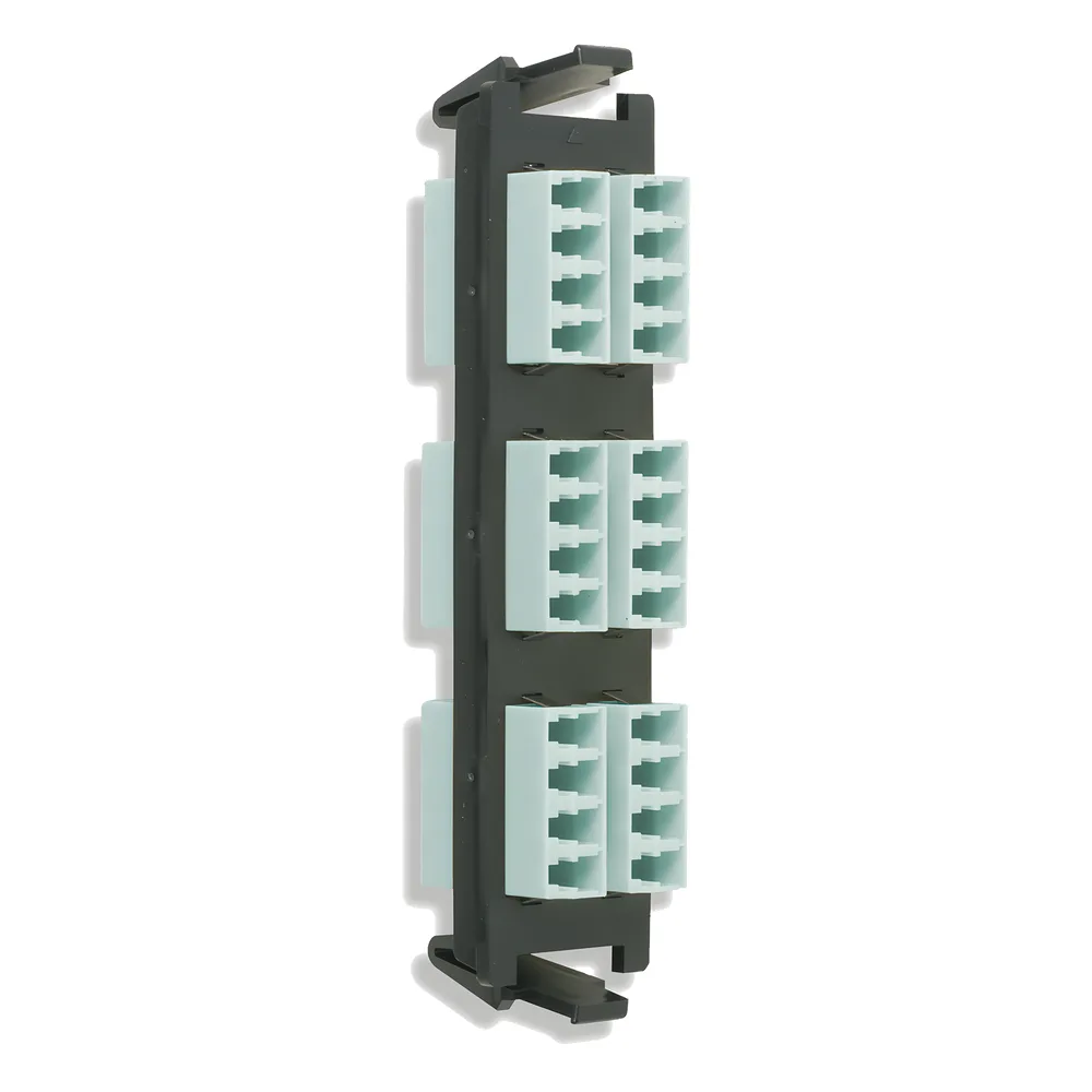 Placa acopladora de Fibra Óptica Quick-Pack, Con 6 Conectores LC Quad (24 Fibras), Para Fibra Multimodo, Aqua