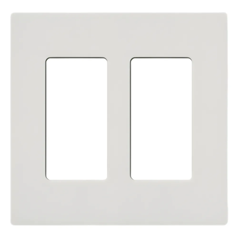 Placa de pared de 2 espacios sin tornillos visibles en acabado Snow satinado, compatible con atenuadores e interruptores Lutron Maestro, Diva, Claro y controles Pico