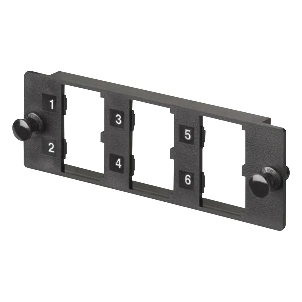 Placa Modular FAP de 6 Puertos Mini-Com, Acepta Módulos de Fibra Óptica, Cobre o Audio y Video, Color Negro