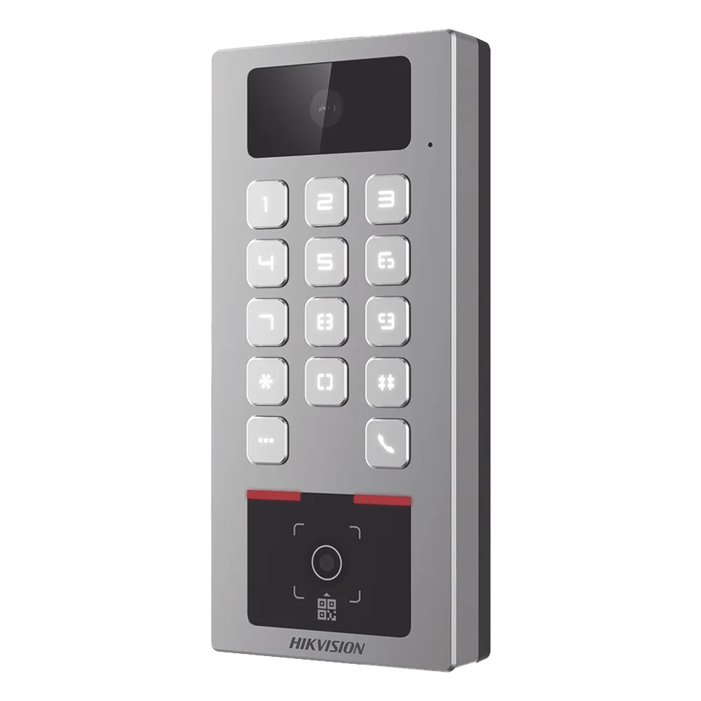 (PoE / 2 Relays) Teclado con Lector Físico de QRs para Exterior Antivandálico IP65 & IK09 con función de Videoportero Multiapartamento / Tarjeta, Código QR, PIN o App HikConnect  / Cámara 2 MP compatible con NVRs / – vista 3