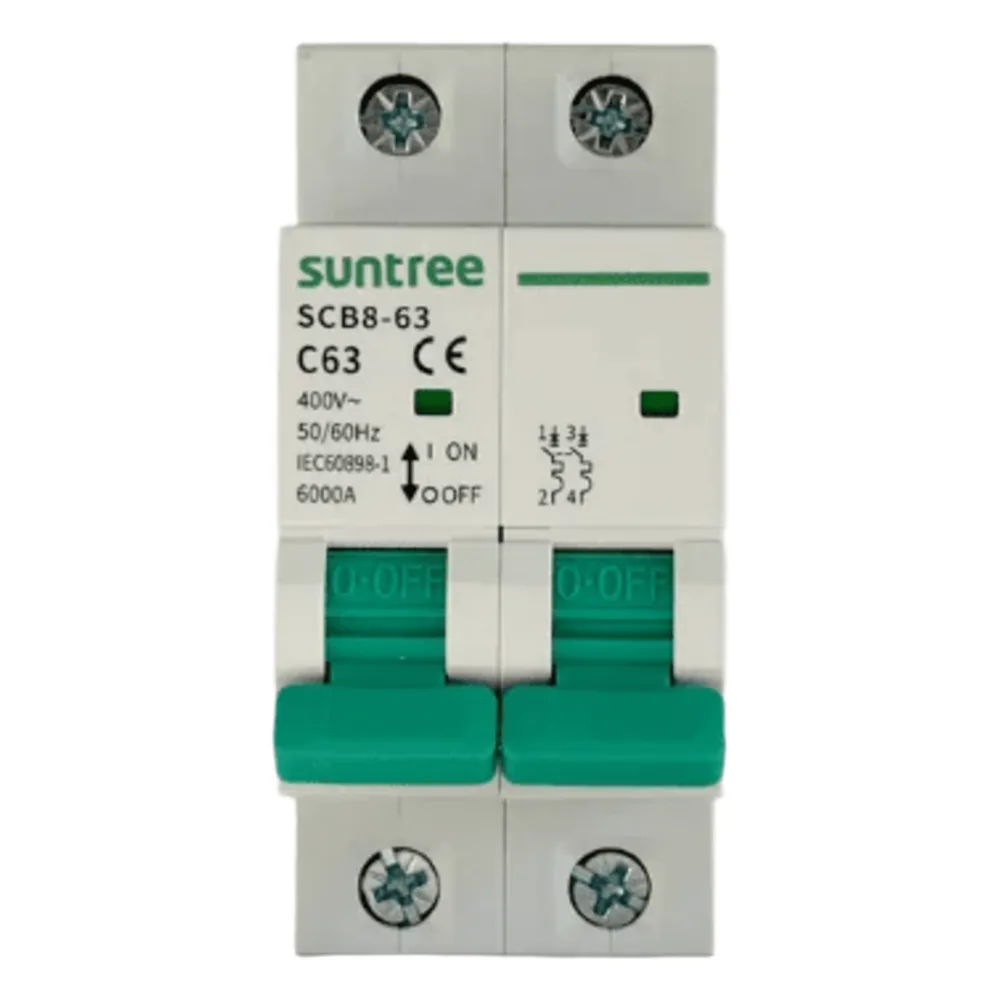 Protección Térmica/ Interruptor 2P, 16 A,  Corriente Alterna 400Vca para Aplicación Fotovoltaica Montaje Riel DIN