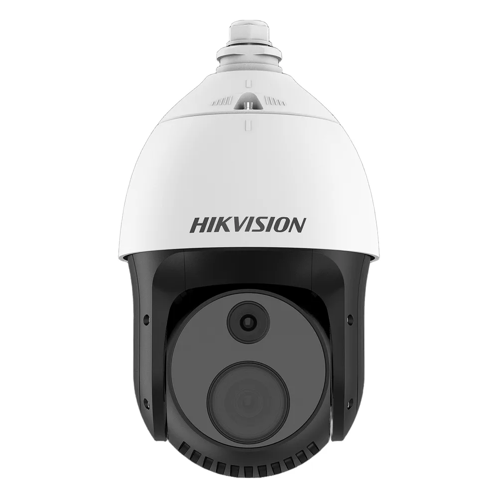 PTZ Térmica Dual / Lente Térmico 256 X 192 (10 mm)  + Lente Óptico 4 MP (32X Zoom) / Detección de Temperatura e Incendios / VCA / Rango -20°C a 150°C / 100 Mts IR / IP66 / Hi-PoE