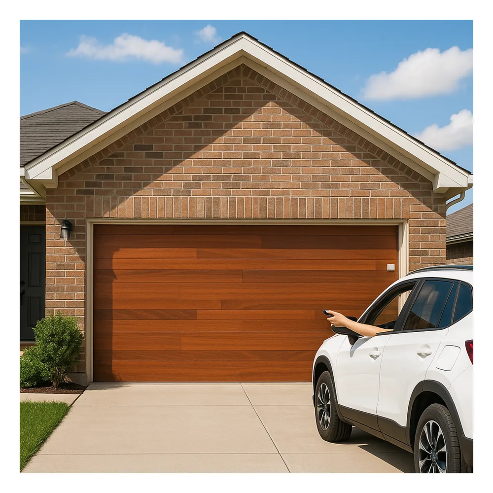 Puerta de Garage de Alta Calidad / Estilo Americano / Acabado Laminado PREMIUM / Color Madera Clara / 16x8 Pies. – vista 2