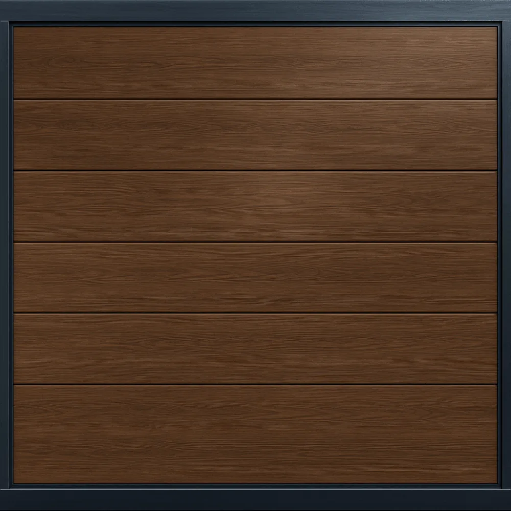 Puerta de Garage de Alta Calidad / Linea Central / Imitacion madera / oscura / 9x9 pies / AISLADA / Estilo Americana.