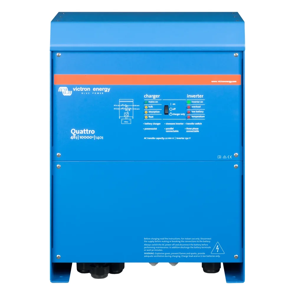 Quattro 48/10000/140-100/100 230V / Inversor Cargador de Onda Pura / Entrada 48 Vcc / Salida 8000 W 230 Vca  60 Hz (L-N)