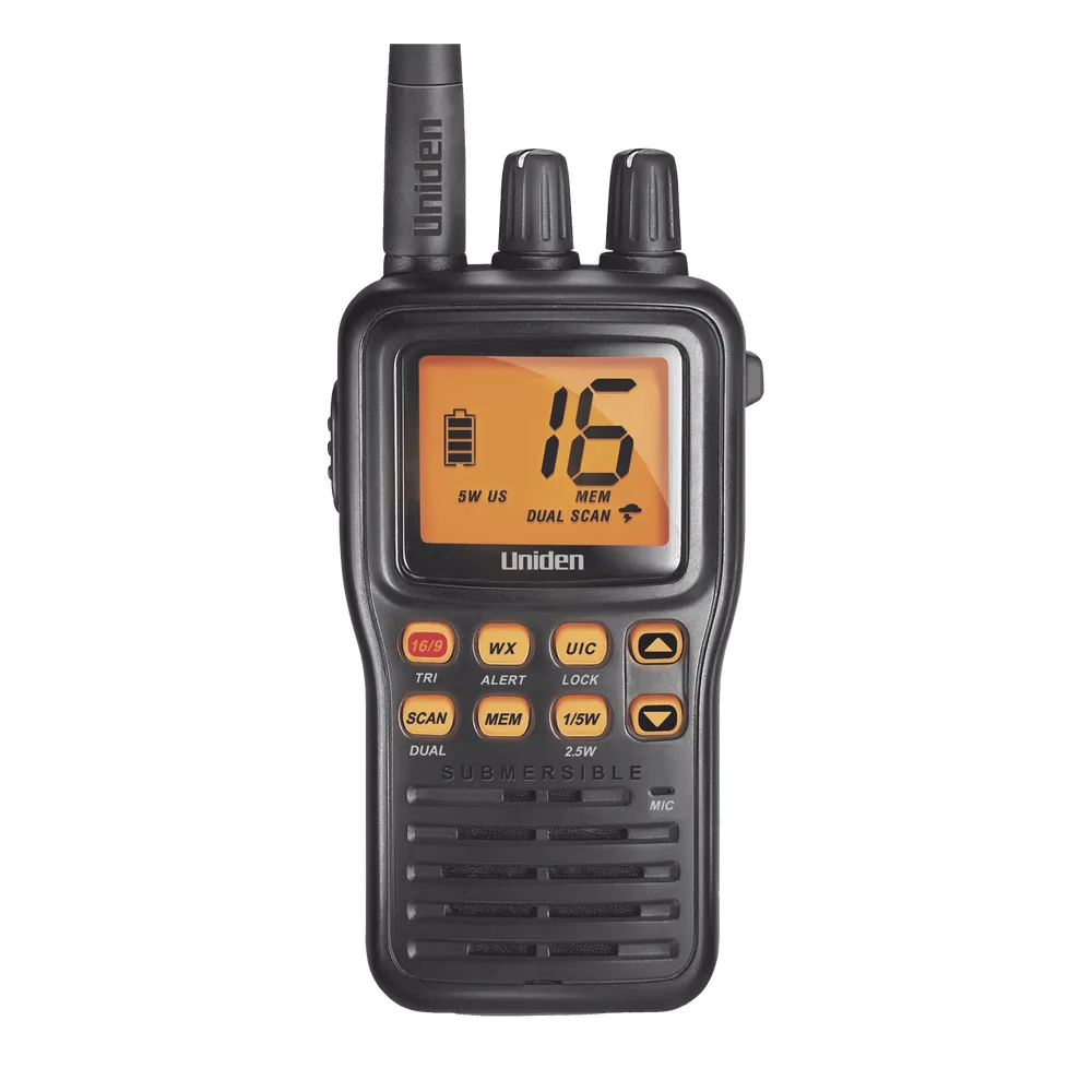 Radio Marino Portátil VHF, flotante y sumergible, Rx: 156.050-163.275MHz Tx: 156.025-157.425MHz, cumple con los canales marinos Internacionales, de EUA y Canadá – vista 2