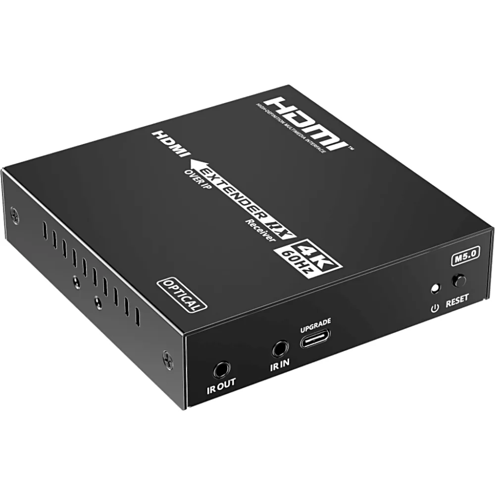 Receptor HDMI sobre IP | 4K60Hz | Fibra Óptica 40 km (24.85 mi) | 18 Gbps | HDMI 2.0 | HDCP 1.4/2.2 | IR | Protección ESD – vista 2