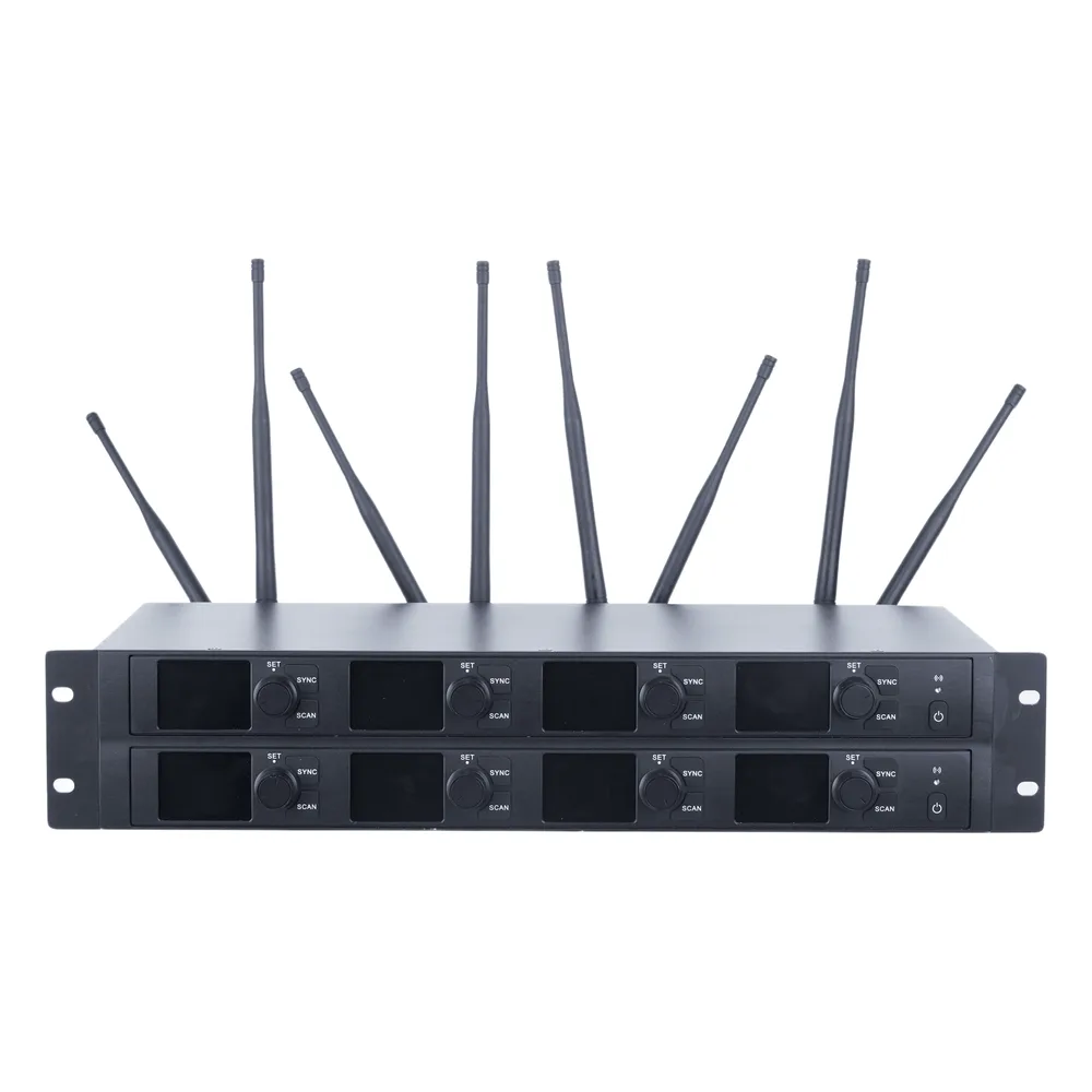 Receptor Inalámbrico | 8 Canales | Transmisión Digital U-Band 540-690 MHz | Modulación PI/4-DQPSK | Pantalla TFT-LCD 2.2" | Salida Balanceada y Desbalanceada | Encripción de Audio | Escaneo de Frecuencia