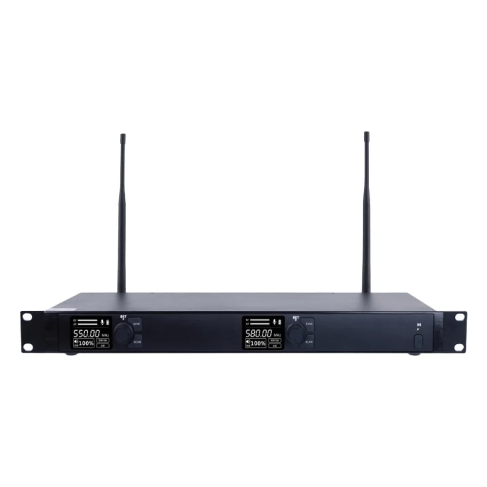 Receptor Inalámbrico Dual Canal Digital U-Band | 4 Bandas de Frecuencia (470-830 MHz) | Transmisión Digital pi/4-DQPSK | Pantalla TFT-LCD 2.2" | Anti-Interferencia con ID Code Pilot | Salidas Balanceadas y Desbalanceadas | Ecualizacion – vista 2