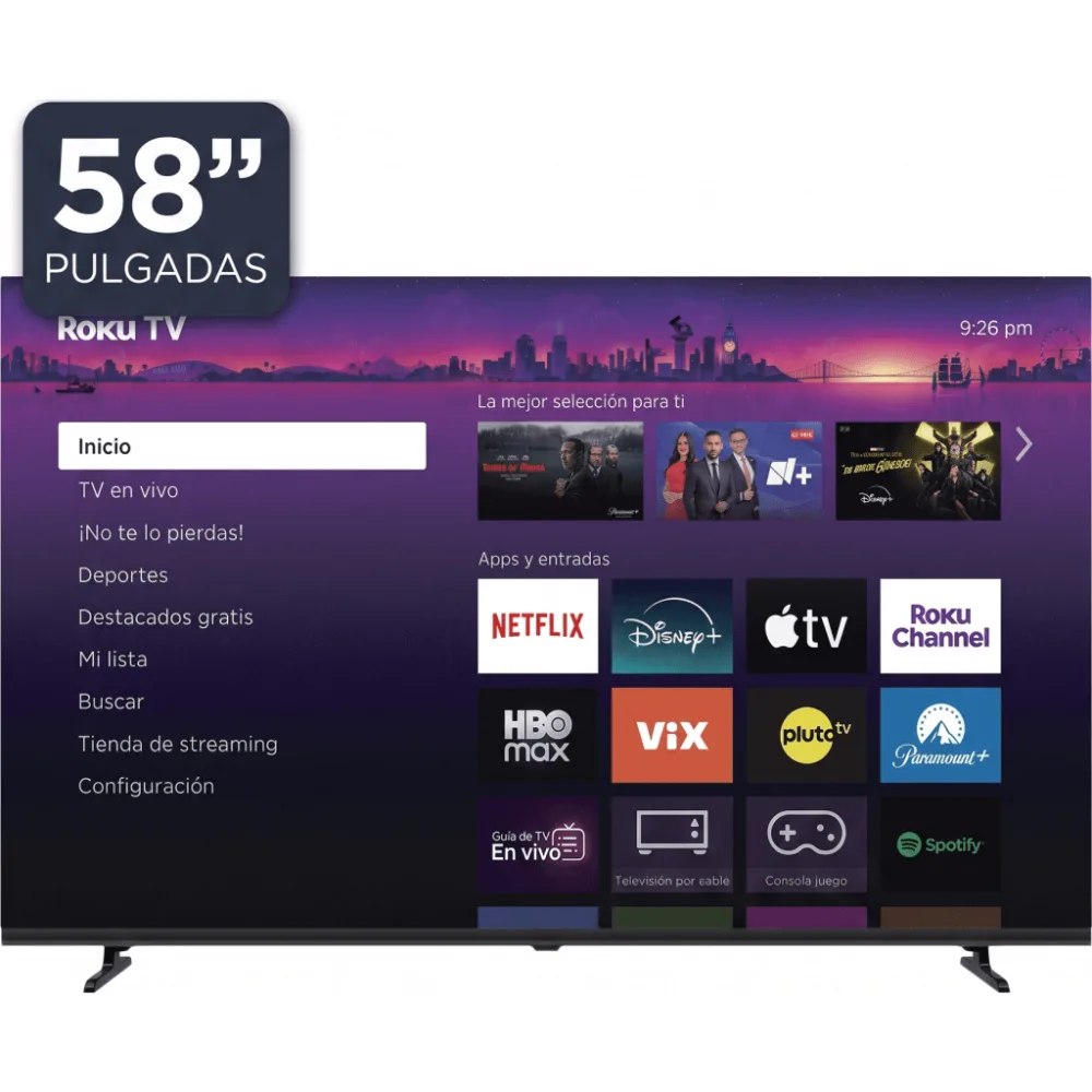 ROKU SmartTV QLED 58 Pulgadas / 4K UHD / Dolby Audio / 3 puertos HDMI / WiFi / VESA 200x200 mm