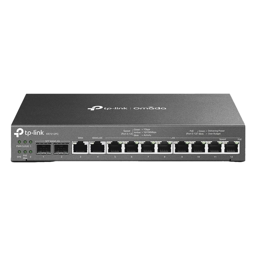 Router Omada VPN / SDN Multi-WAN 1G / Switch con PoE y Controlador  / 2 puerto WAN/LAN SFP 1G / 1 Puerto RJ45 WAN / 1 Puerto WAN/LAN RJ45 / 8 Puertos PoE+ LAN RJ45 /  24,980 Sesiones Concurrentes