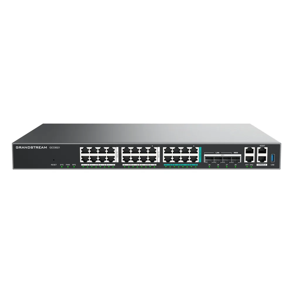 Router Todo-en-Uno GCC6021 con PBX de 50 Extensiones + Firewall + VPN + Switch de 16 Puertos GbE + 4x SFP+ 10 GbE y 8x 2.5 GbE / Gestión en la Nube con GDMS