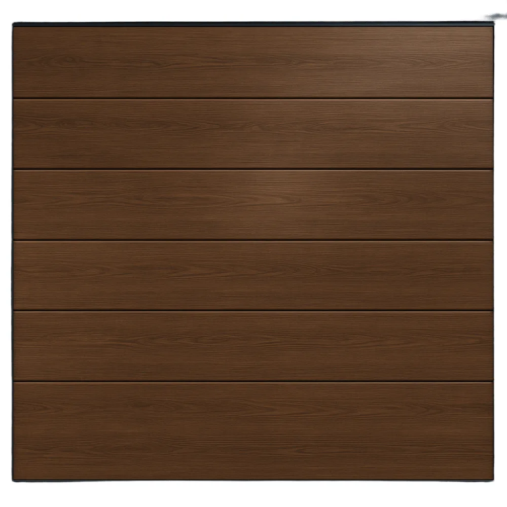 Seccion para puerta de Garage / Lisa / Linea Central / Panel de 18" / Color Cafe Oscuro / 12 pies Ancho / Estilo Americana.
