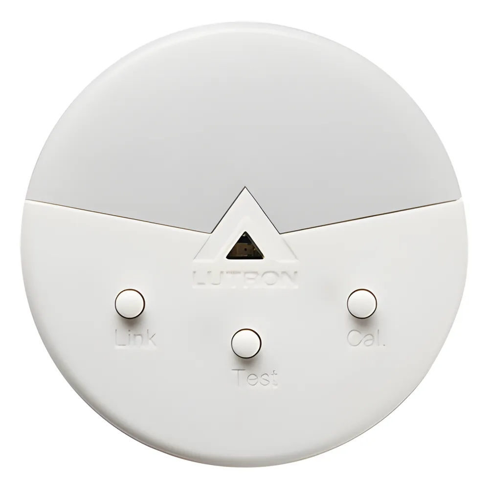 Sensor de luz natural inalámbrico Radio Powr Savr de montaje en techo, rango 0-1600 lx, batería con 10 años de vida, tecnología Clear Connect para sistemas Lutron