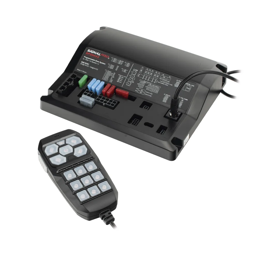 Sirena Vehicular de 200W de Potencia, Programable, Con Controlador Unimando de 15 Botones Para Control de Tonos, 12 Salidas Auxiliares y Micrófono