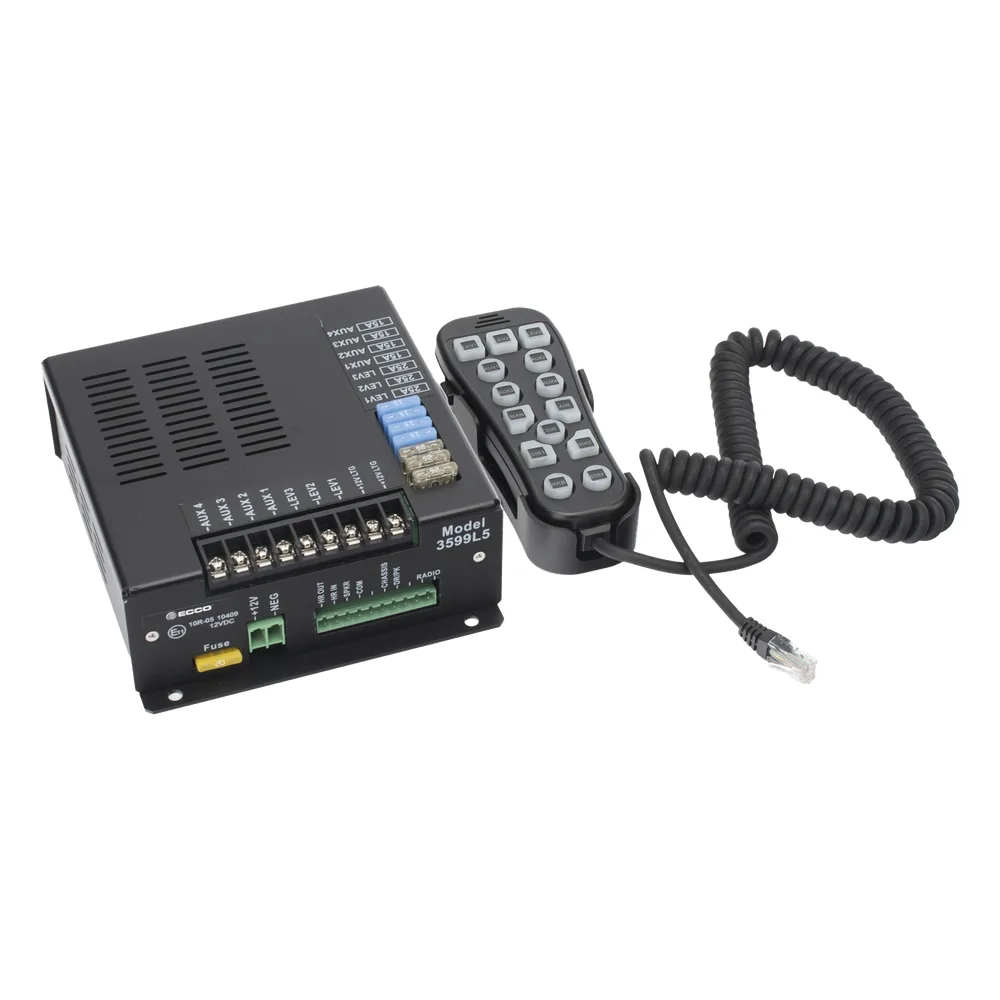 Sirena Vehicular H2 Covert de 200W de Potencia, Con Controlador Unimando de 14 Botones Para Control de Tonos, 7 Salidas Auxiliares y Micrófono