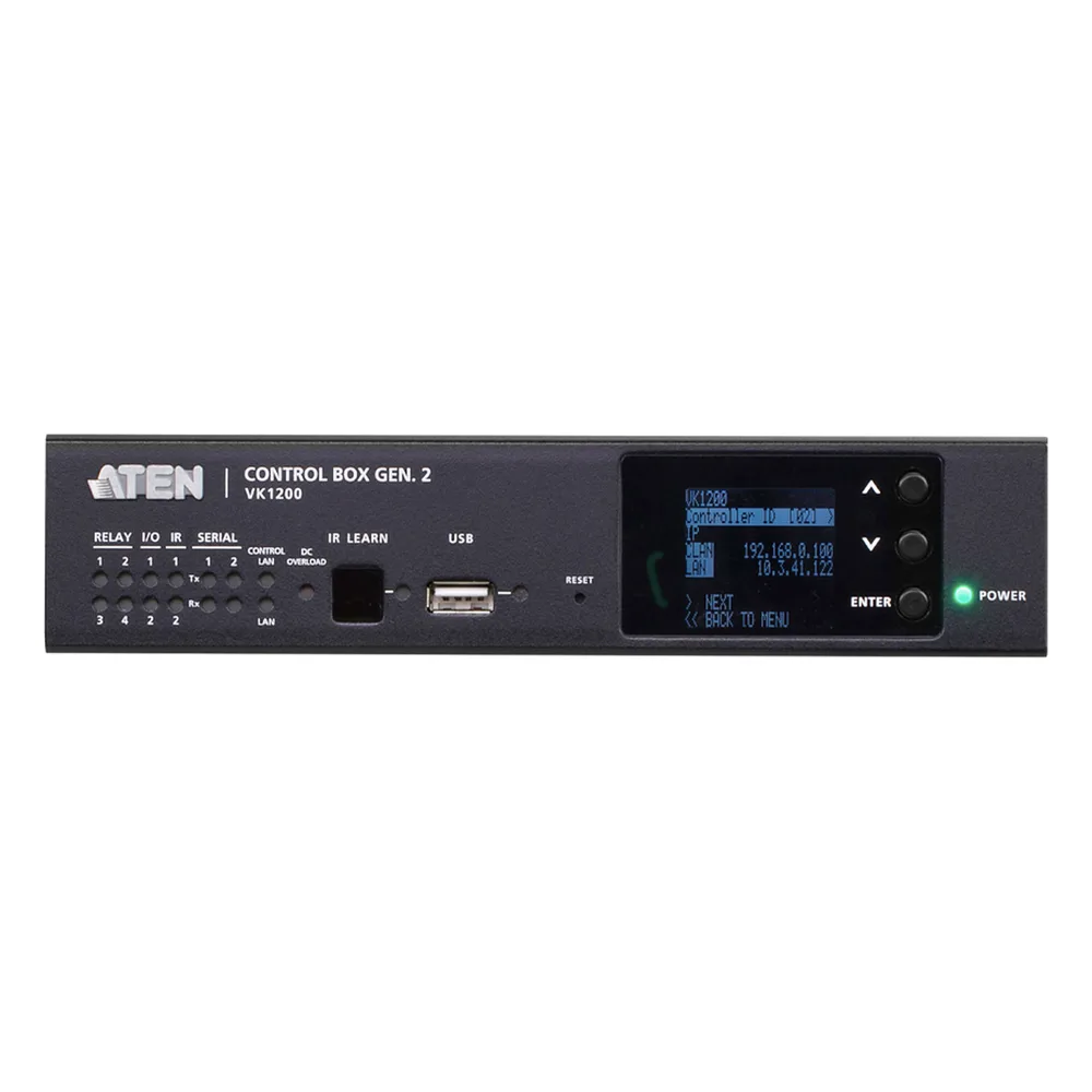 Sistema de control ATEN| Caja de control compacta Gen. 2 | CPU de cuatro núcleos | 2/1 GB de memoria | Monitor LCD | LAN doble y aislada – vista 2