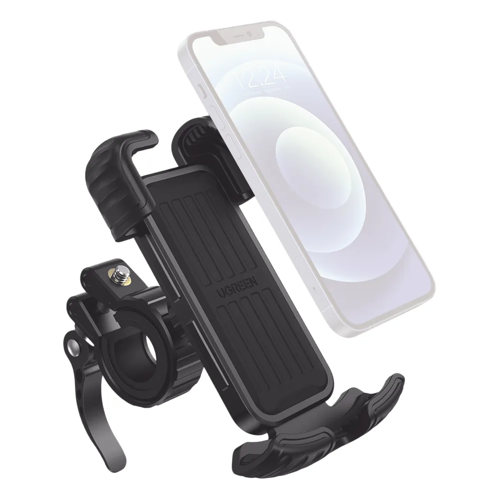 Soporte de Celular para Manillar de Motocicleta o Bicicleta / Anti Vibración / Protección de clip Antideslizante / Rotación de 360° / Bloqueo de Seguridad / Compatible con manillar de 0.6'' a 1.75'' / Soporta dispositivos de 4.6''