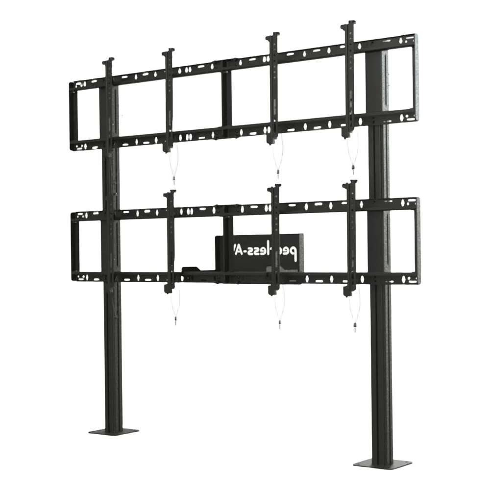 Soporte Modular para Video Wall Pedestal 2x2 / Ajuste Micro Sin Herramientas / 8 Puntos de Alineación / Capacidad 500 lb / VESA 200x200 a 600x400 mm / Estructura Aluminio / Gestión Cableado Integrada / Almacenamiento Multimedia