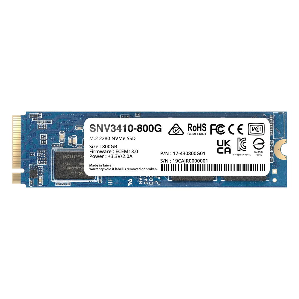 SSD NVMe M.2 SNV3410/3510 | SSD 400GB | Alto Rendimiento 400000 IOPS Lectura | 70000 IOPS Escritura | Resistencia 1022 TBW | Protección de Datos Integral | Análisis de Vida Útil | Diseñada para Sistemas Synology.