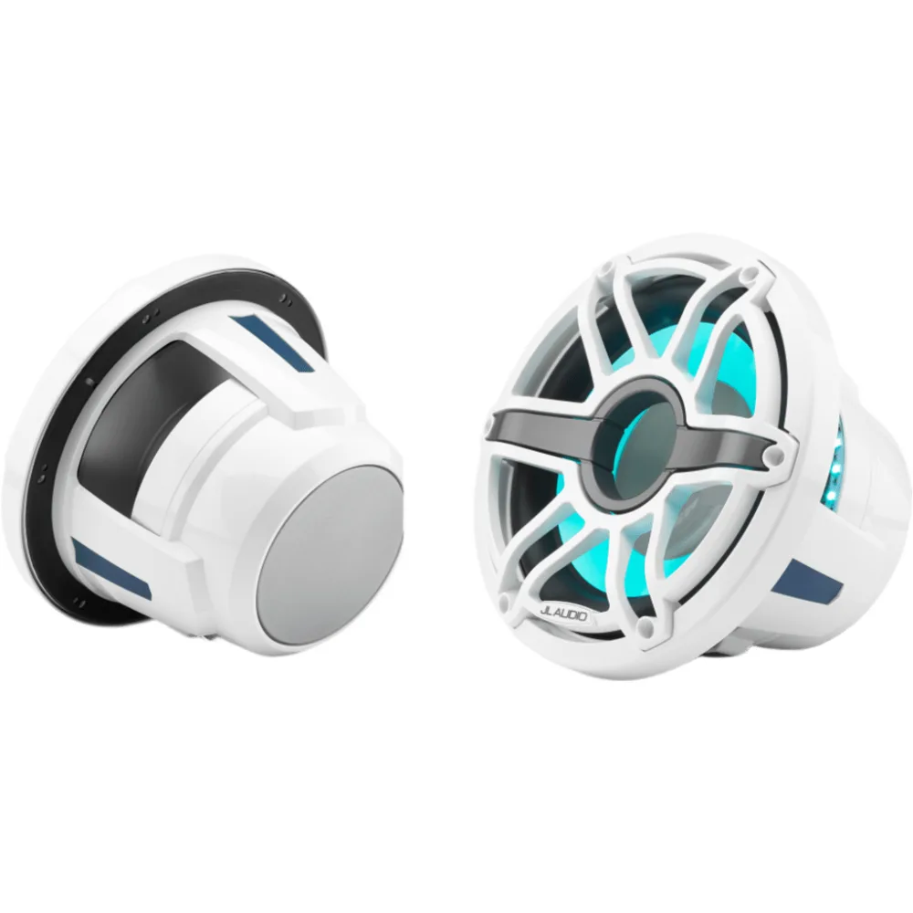 Subwoofer Náutico 10" (25.4 cm) / JL Audio M6 / LED Transflective / Rejilla Deportiva Blanca / 250 W RMS / 4 &Omega; / Uso Cerrado / Cono de Polipropileno Relleno de Mica / Montaje 150 mm (5.90 in) / Náutico