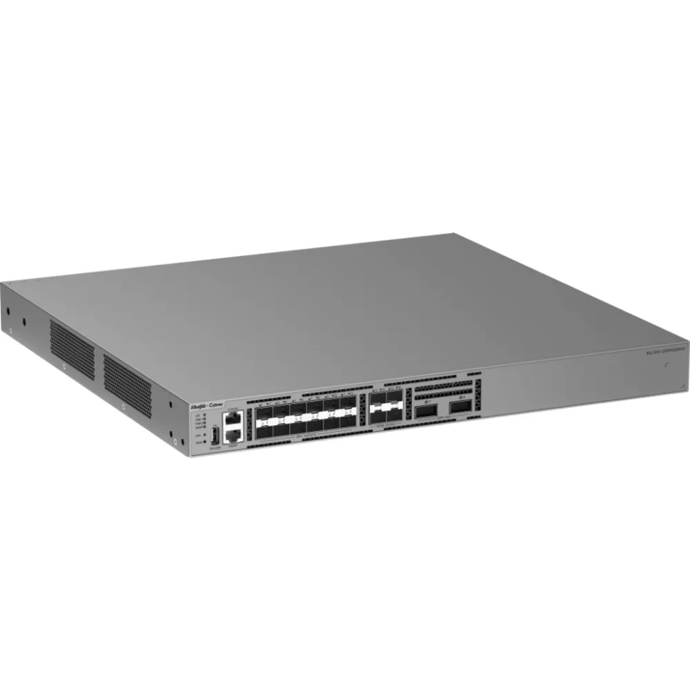 Switch 10G / 12 Puertos SFP+ 1G/2.5G/10G / 4 Puertos SFP28 10G/25G / 2 Puertos QSFP+ 40G / Capacidad 600 Gbps / Reenvío 446.4 Mpps / CPU Quad Core ARMv8 Cortex-A72 / 1 RU / Alimentación AC / Línea Cybrey