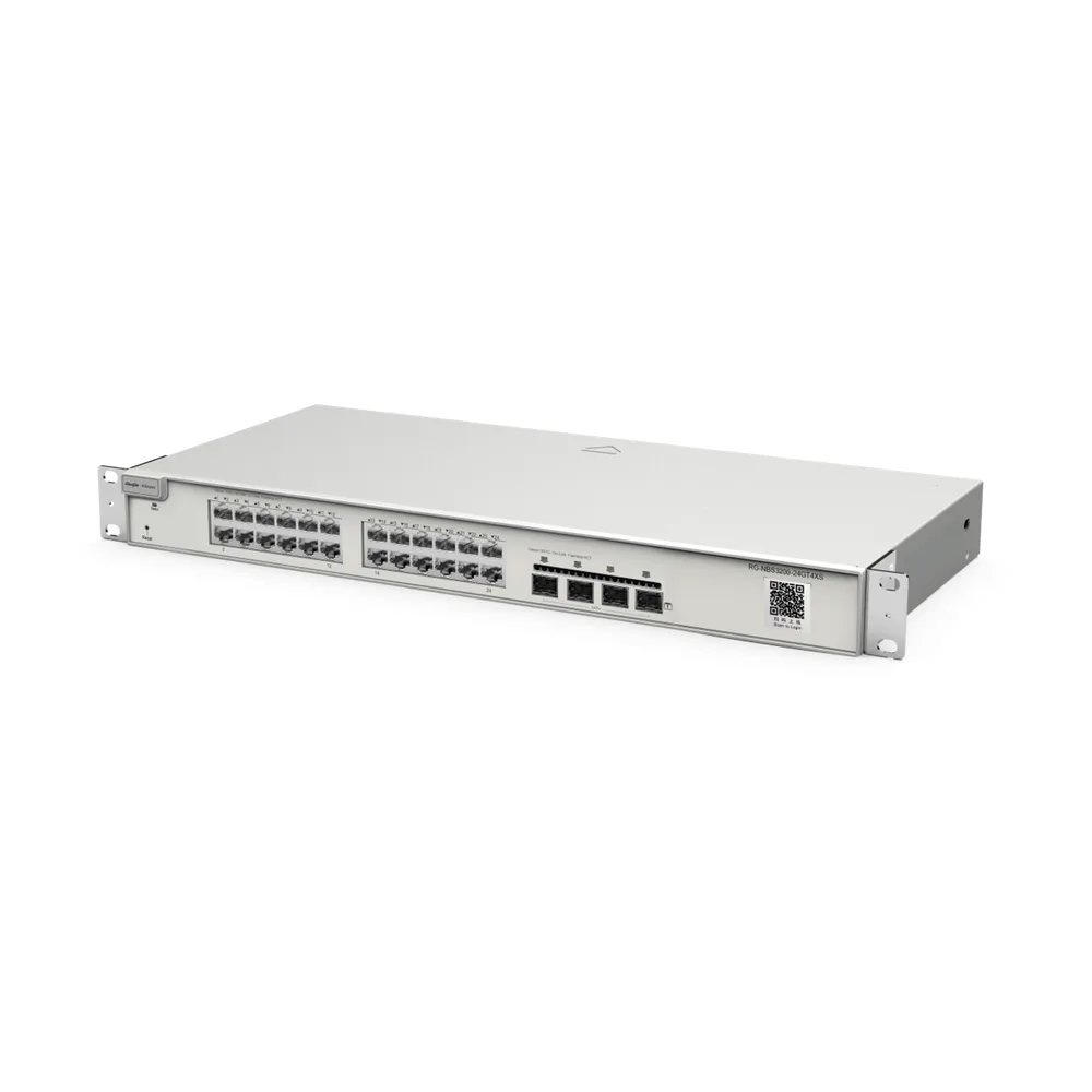 Switch Administrable Capa 2+ Plus, con 24 puertos Gigabit, 4 puertos SFP+ para fibra 10Gb, gestión gratuita desde la nube.