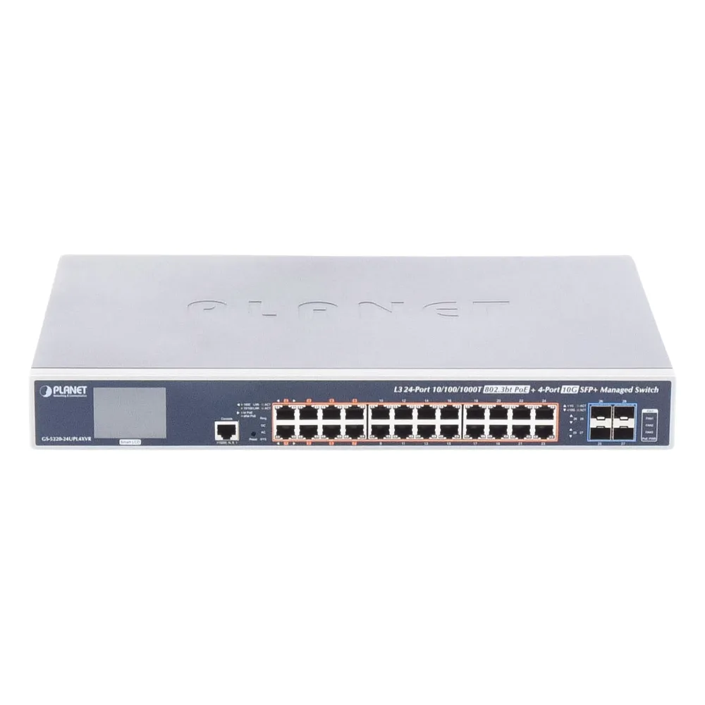 Switch Administrable Capa 3, 24 Puertos Gigabit 802.3bt, Hasta 600 W, 4 Puertos 10 G SFP+, Con Pantalla Táctil para Configuración Básica – vista 3